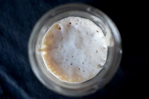 Sourdough starter in a glass jar