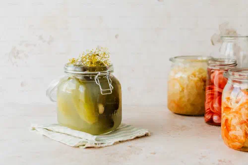 Various fermented foods in jars