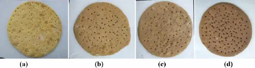 Pizza bases containing increasing amounts of onion-skin powder