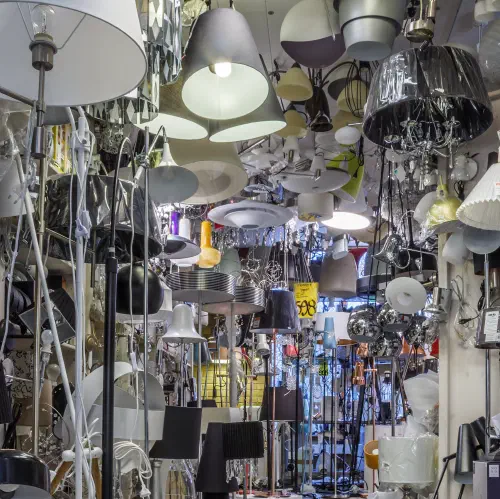 Wide array of different lamp types and lighting fixtures
