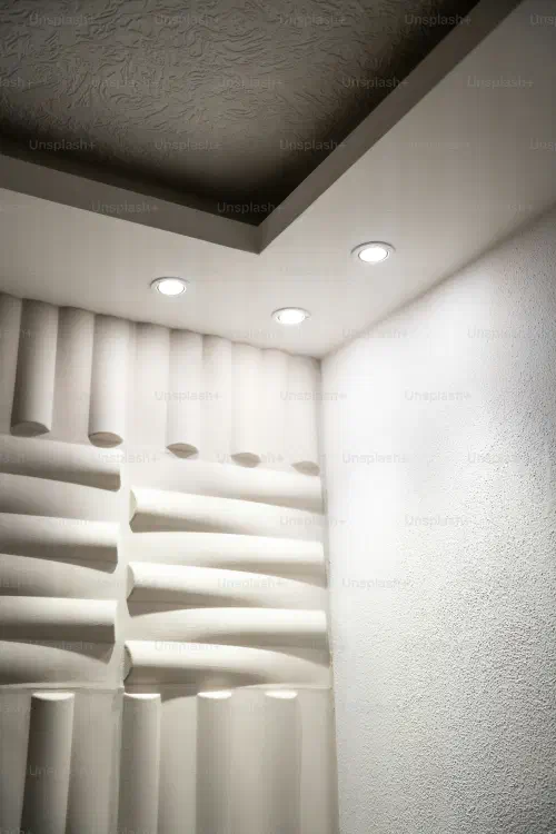 Modern home interior with natural and artificial lighting