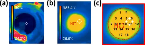 Infrared camera images of a silicon wafer before and after uniform microwave heating
